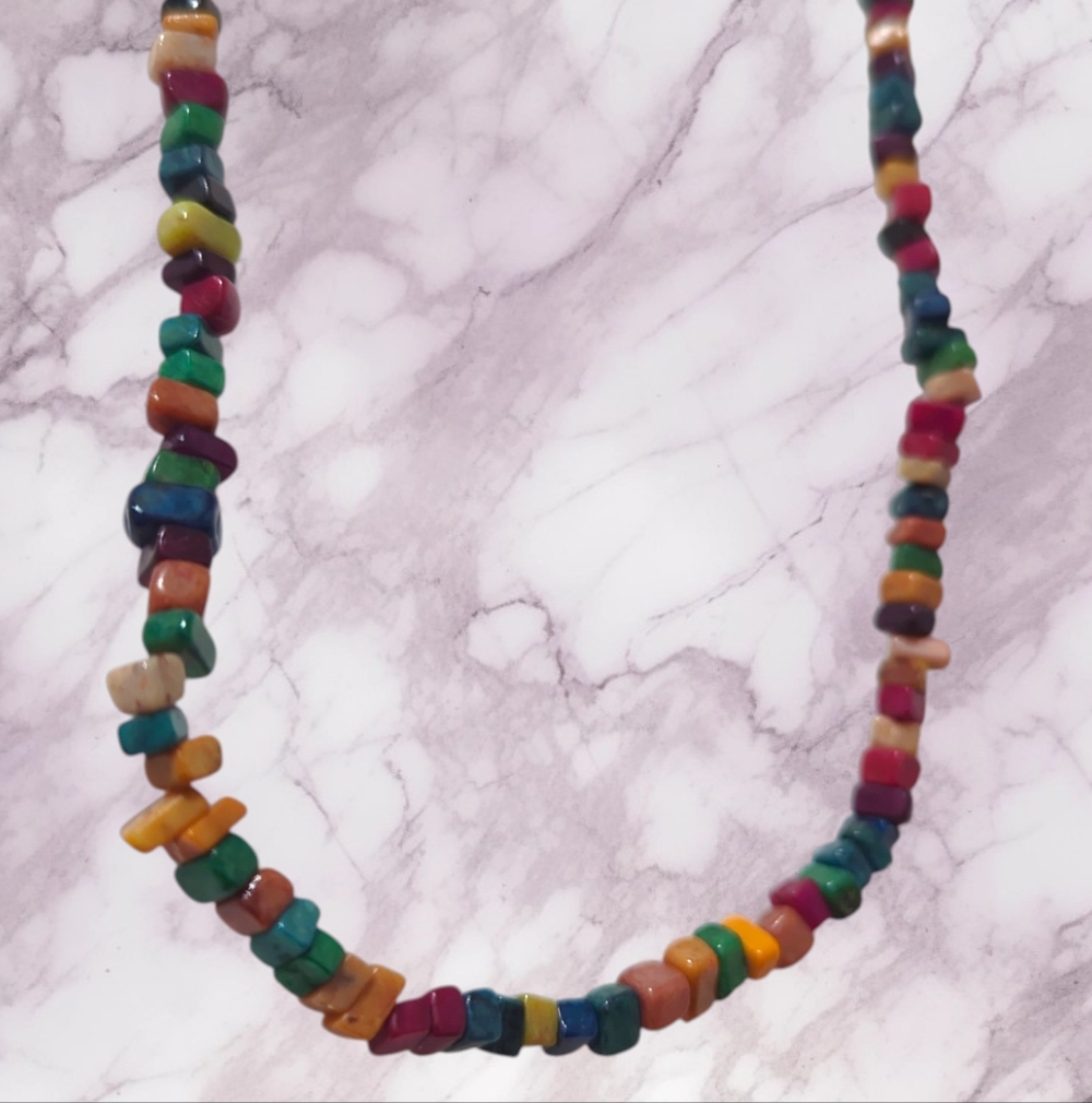 Colorful Gemstone Chip Bead Necklace | Boho Layering Necklace | Rainbow Beads